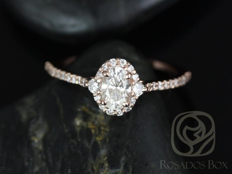 Bridgette 6x4mm 14kt Rose Gold Oval Moissanite and Diamonds Halo Engagement Ring