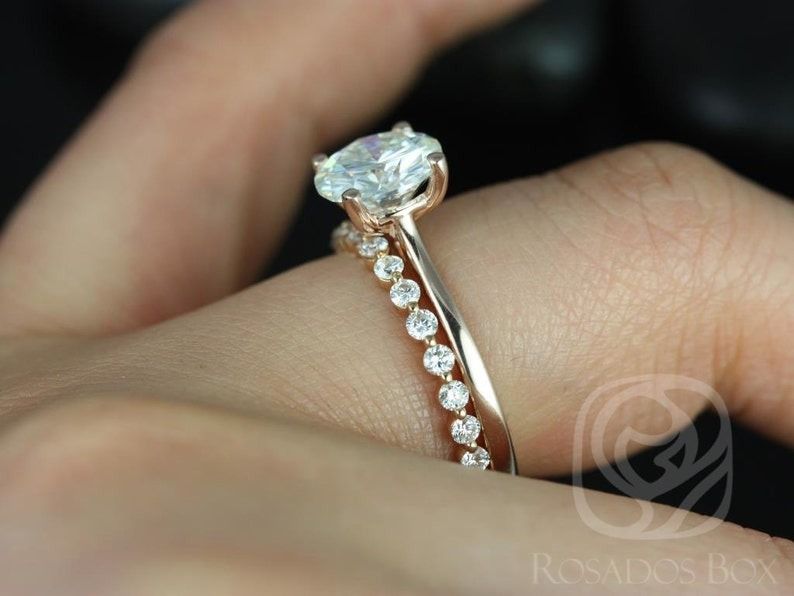 2ct Skinny Flora 8mm & Petite Naomi 14kt Moissanite and Diamonds Round Solitaire Bridal Set by Rosados Box 