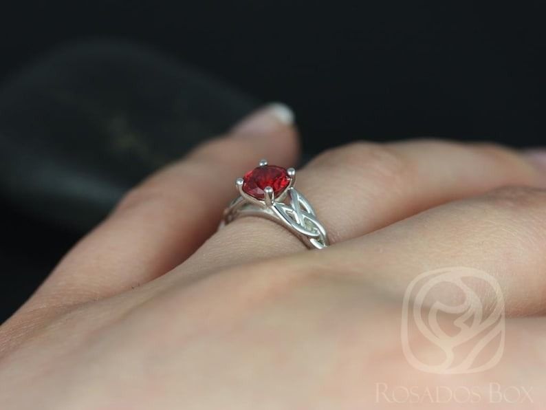 Cassidy 6mm 14kt White Gold Round Ruby Celtic Knot Engagement Ring