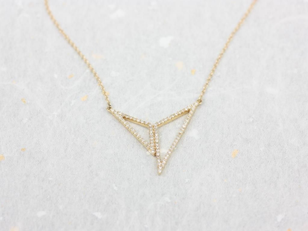 Ready to Ship 14kt Double Open Triangle Geometric Diamond Necklace