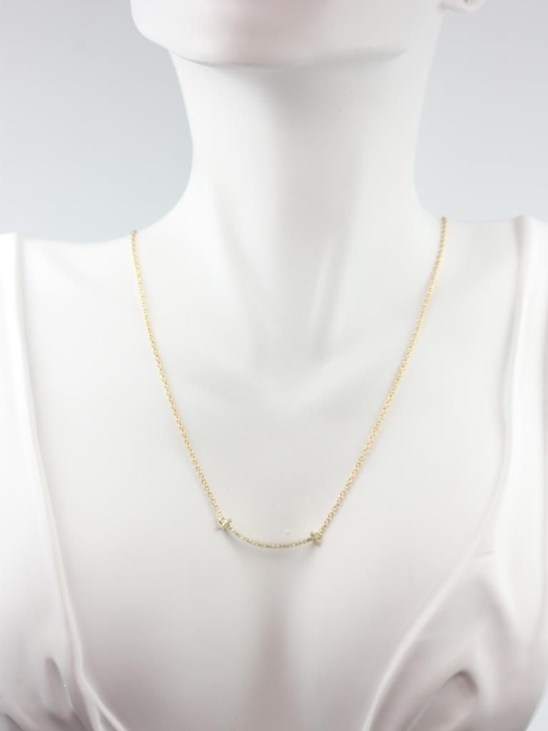 Ready to Ship 10kt Gold Curved Bar Diamond Necklace