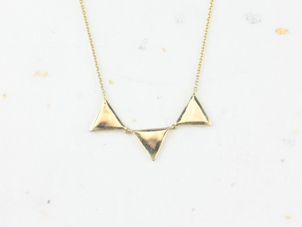 Ready to Ship 14kt Trio Triangle Pave Diamond Necklace