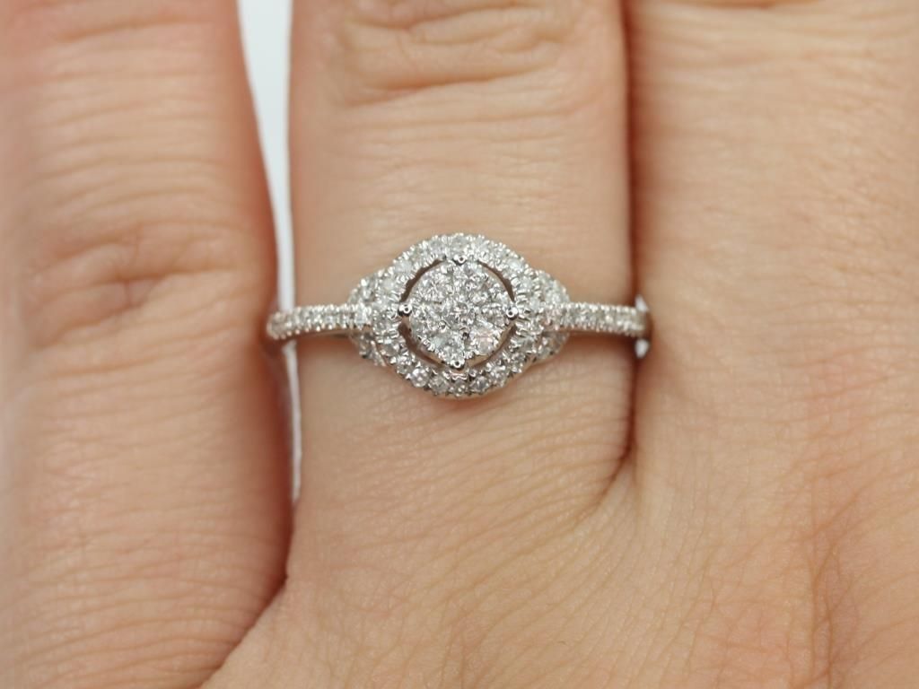 Ready to Ship 14kt Cluster Round Halo & Loop Pave Diamond Engagement Ring