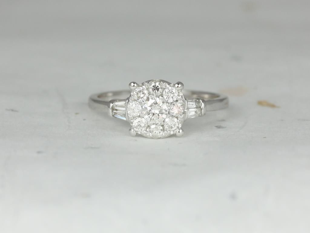 Ready to Ship 14kt Cluster Round & Baguette 3 Stone Engagement Ring