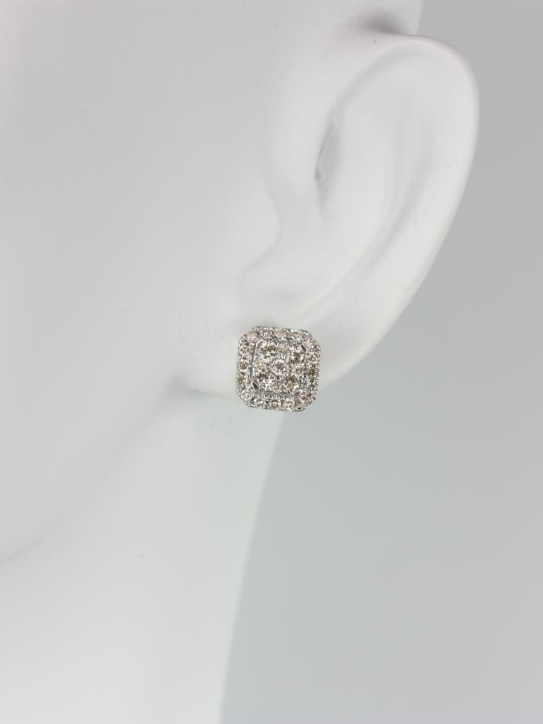 Ready to Ship 14kt Square Radiant Cluster Halo Diamond Stud Earrings
