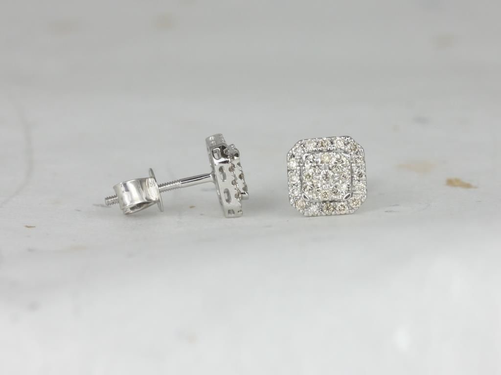 Ready to Ship 14kt Square Radiant Cluster Halo Diamond Stud Earrings