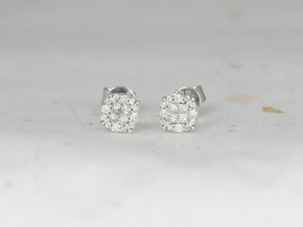 Ready to Ship 14kt Mini Round Invisible Set Halo Diamond Stud Earrings