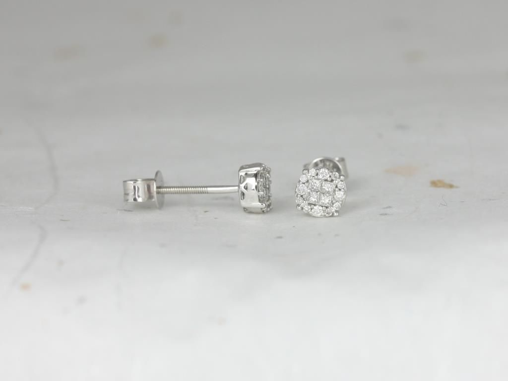 Ready to Ship 14kt Mini Round Invisible Set Halo Diamond Stud Earrings