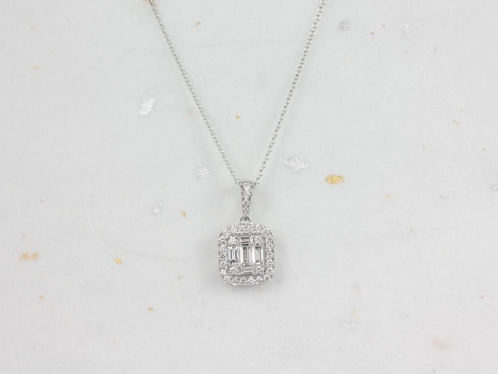 Ready to Ship 14kt Cushion Baguette Cluster Halo Diamond Necklace