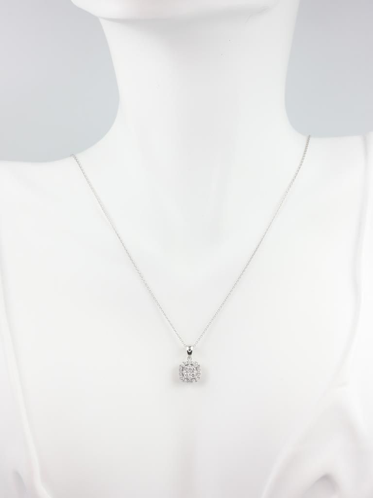 Ready to Ship 14kt Cushion Cluster Halo Diamond Necklace