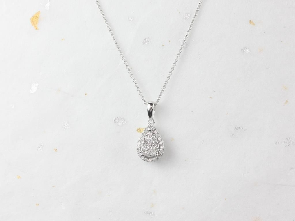 Ready to Ship 14kt Pear Cluster Halo Diamond Necklace