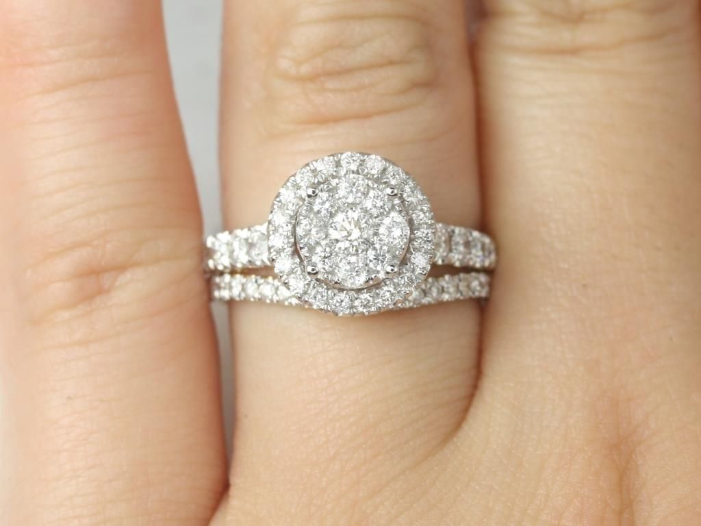 Ready to Ship 14kt Two-Toned Cluster Round Halo Vintage Gallery Pave Diamond Wedding Set