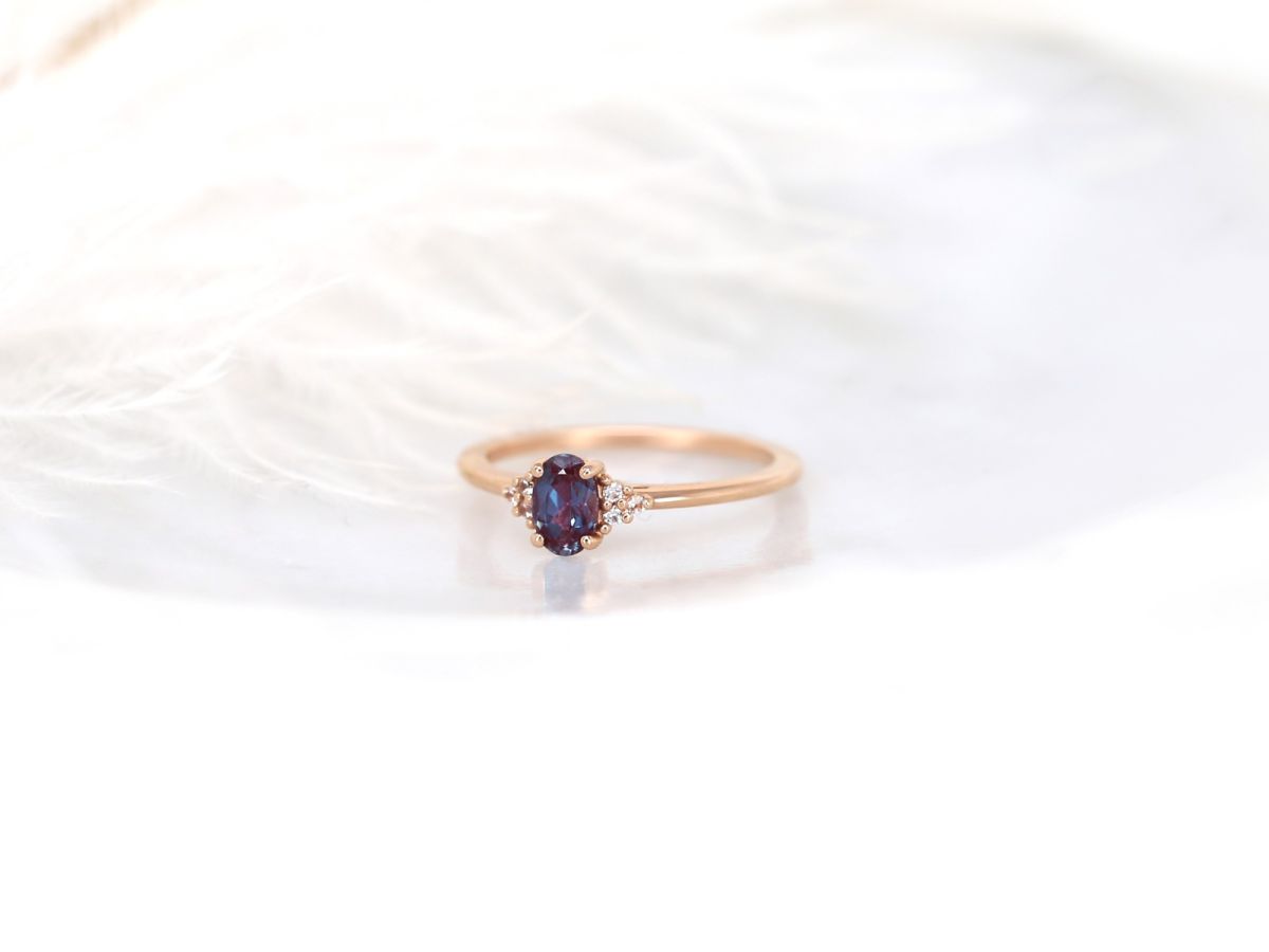 Ready to Ship Juniper 6x4mm 14kt Rose Gold Alexandrite Sapphire Oval Cluster Ring by Rosados Box