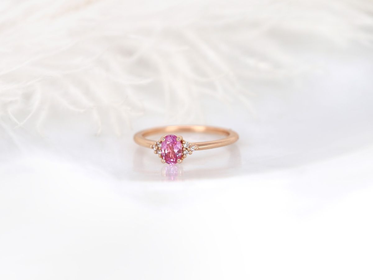 Juniper 6x4mm 14kt Rose Gold Blush Pink Sapphire Diamonds Oval Cluster Ring by Rosados Box