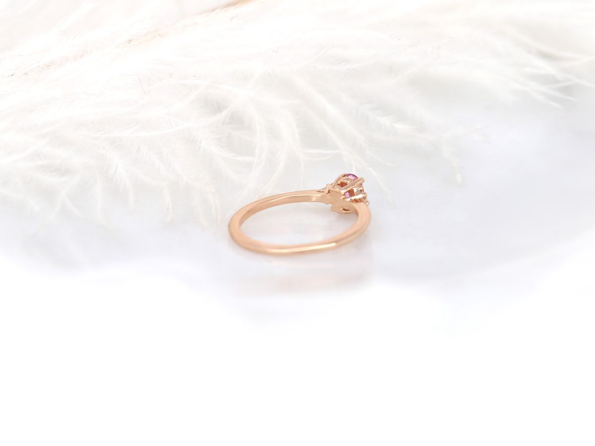 Juniper 6x4mm 14kt Rose Gold Blush Pink Sapphire Diamonds Oval Cluster Ring by Rosados Box