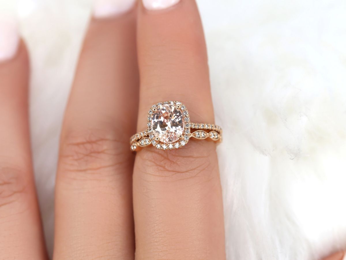 14k Rose Gold Vintage Peachy Pink Sapphire Engagement Ring 