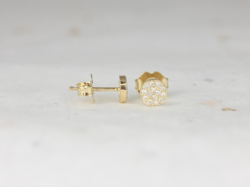 Diskco 5mm 14kt Gold Diamond Pave Disk Earrings by Rosados Box