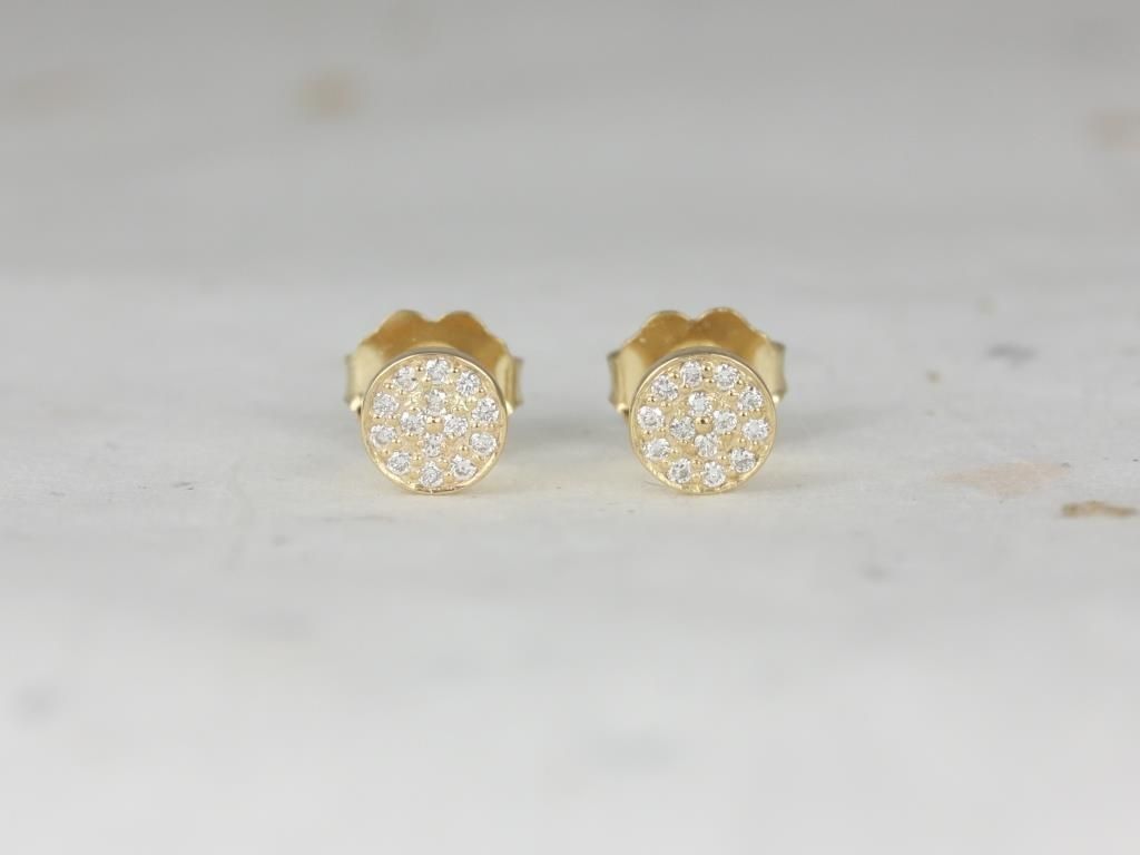 Ready to Ship Diskco 5mm 14kt Yellow Gold Diamond Pave Disk Earrings by Rosados Box