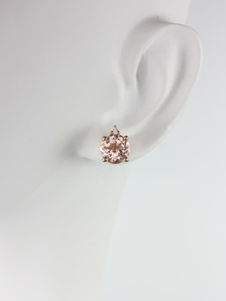 Rosados Box Ready to Ship Nicole 7mm 14kt Rose Gold Round Morganite and Diamond Stud Earrings