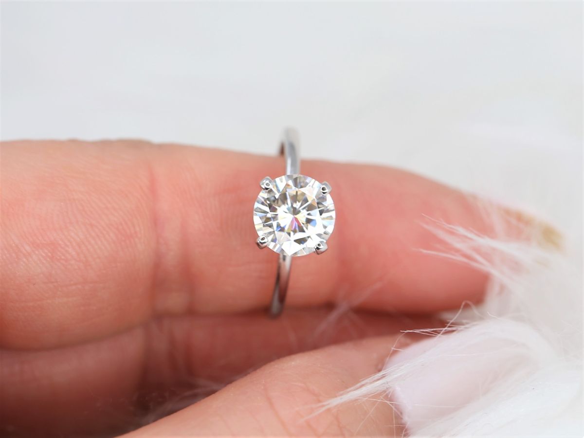 2ct Sandra 8mm 14kt Gold Moissanite Diamond Round Hidden Halo Solitaire Ring by Rosados Box