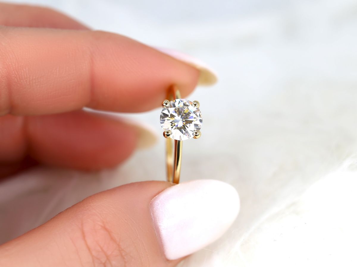 1.50ct Ready to Ship Skinny Alberta 7.5mm 14kt Gold Moissanite Round Solitaire Ring