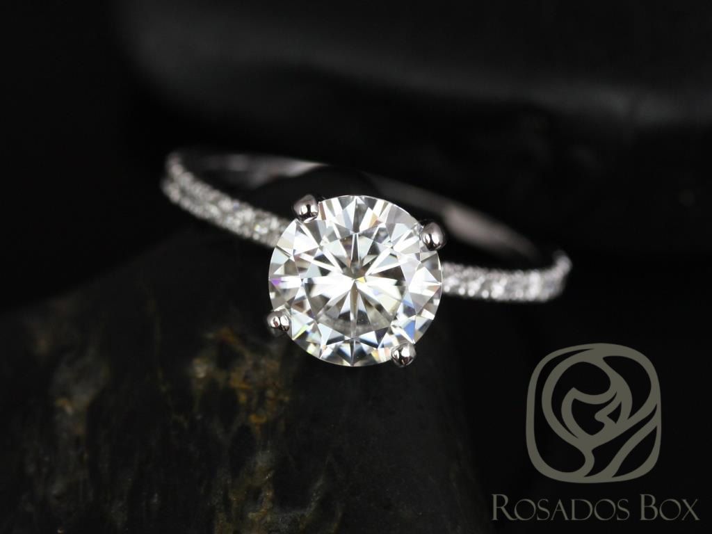 2ct Sofia 8mm 14kt Moissanite Diamond Hidden Halo Round Solitaire Ring by Rosados Box