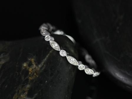 Rosados Box Ready to Ship Ultra Petite Gwen 14kt White Gold Vintage WITH Hand Milgrain Beading FULL Eternity Band